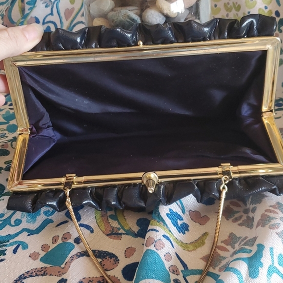 Vintage Clutch Bag Dark Navy Man Made Material Gold Tone Clasp and Strap - Picture 3 of 3